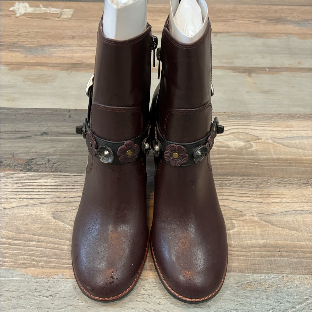 Coach Brown Ankle Boots with Floral Accents
